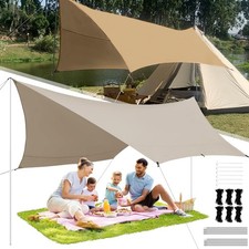 Camping Tarp with Poles Waterproof Tent Tarpaulin Anti-UV Awning Canopy Shelter