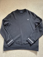 Mens XL Black Fred Perry Sweatshirt Jumper VGC 100% Cotton Great Condition