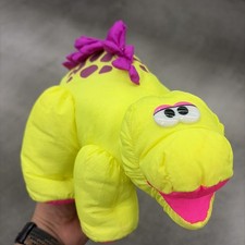 Vintage 1992 Fisher Price Dino Roars Yellow Puffalump Dinosaur Plush Nylon EXC 