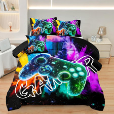 4 Pcs Full Gamer Bedding Sets for Boys, Gaming Full Comforter Set for Boys Beedi