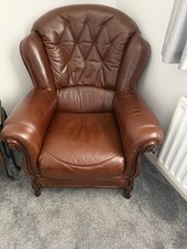 Brown Leather Arm Chairs Set of 2
