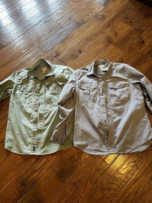 2 LL Bean Button Up Shirt Size Med Reg Blue And Green Plaid Slightly Fitted