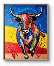 Aleph Original Art Powerful Bull 16x20 Abstract Expressionist Painting Canvas