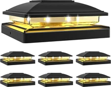 VOLISUN Solar Post Cap Light Outdoor,Solar Fence - Lights 6 Pack, Black 