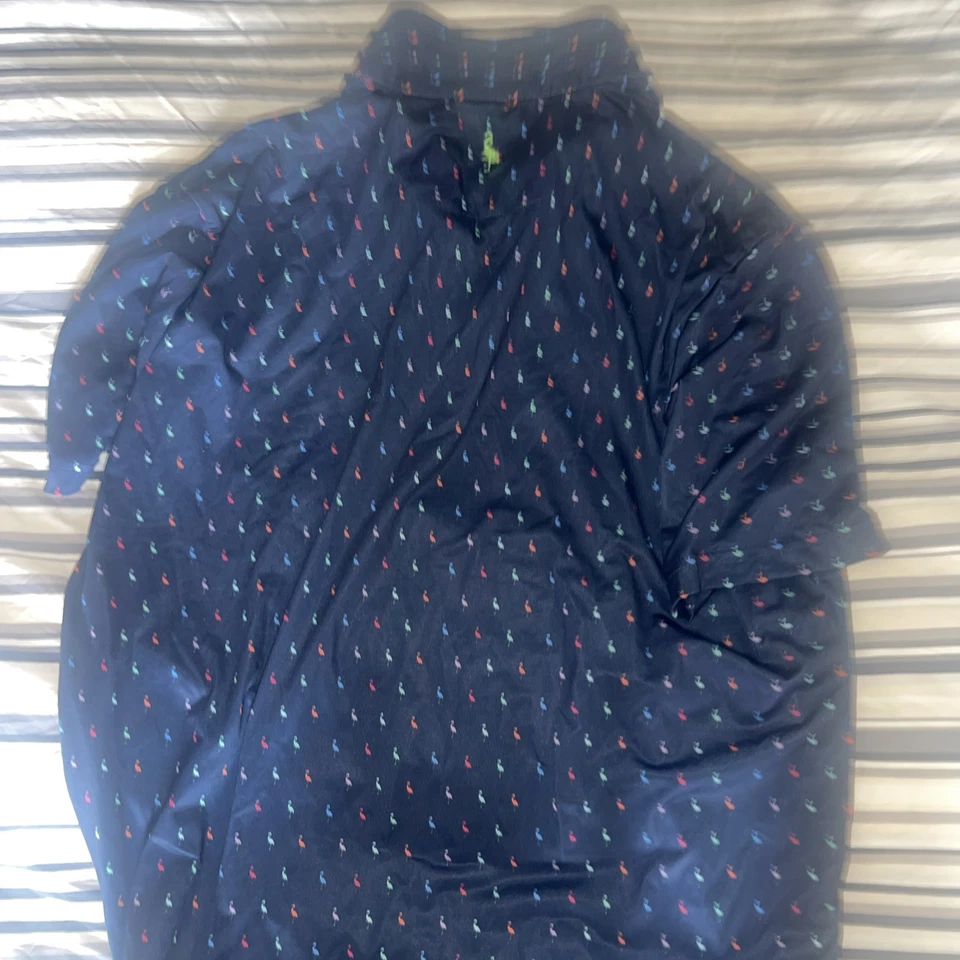 Tailor Byrd Polo Shirt Mens XL rainbow Flamingo All Over Print Performance - Image 4 of 4