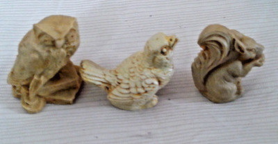 Vintage Owl Squirrel Wren Figurines -3 Figures  Made in Mexico 2.5 i-3.5 In-Cute