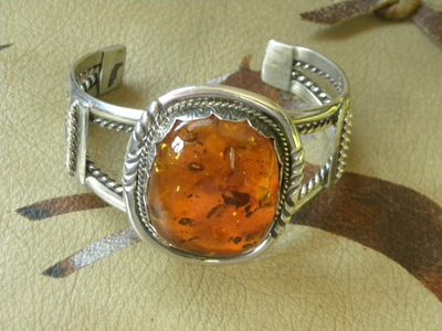 #ad Erecka Lee Amber Cuff Bracelet Native American Southwest Sterling Silver 7 1 2quot; $385.00