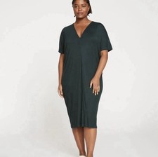 UNIVERSAL STANDARD Teresa Liquid Jersey V-Neck Dress Forest Green Medium M 18/20