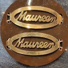 Vintage Goldtone Oval Shaped Womens Name "Maureen" Cursive Hair Clips Barretts