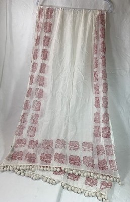 Tory Burch Cotton Tassel Scarf Wrap White W Red Elephants Print Oversized Shawl