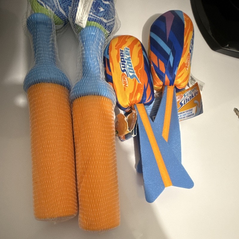 NERF Super Soaker Foam Water Rocket Toys Lot, Blue/Orange, Orange & Blue