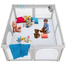 Baby Playpen - 79 x 70 in, Gray - Foldable  Collapsible Playpen Yard with Me...