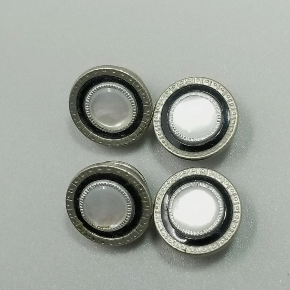 Vintage Black Enamel Snap Link Cufflinks Mother of Pearl Center Art Deco - Image 4 of 4
