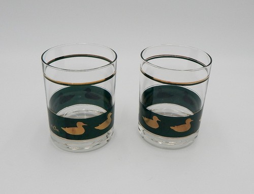 Juego de 2 vasos de whisky Cera Mallard pato de bar de 4" verdes y dorados - Imagen 4 de 9