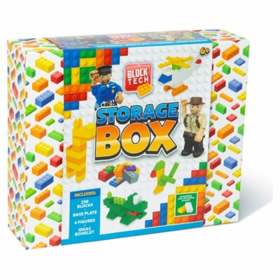 BLOCK TECH - Aufbewahrungsbox mit 250 Ziegeln Bodenplatte und 4 Figuren Neu in OVP tolles Geschenk