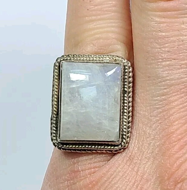 Sterling Silver Rectangular Cabochon Moonstone Ro… - image 3
