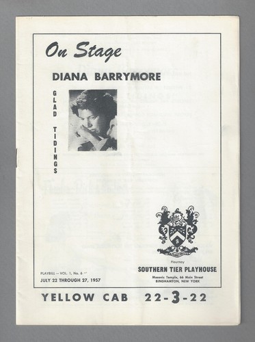 Diana Barrymore "GLAD TIDINGS" Fay Sappington 1957 Binghamton, New York Playbill