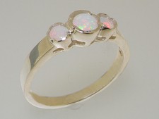 925 Sterling Silver Natural Opal Womens Trilogy Ring - Sizes 4 to 12