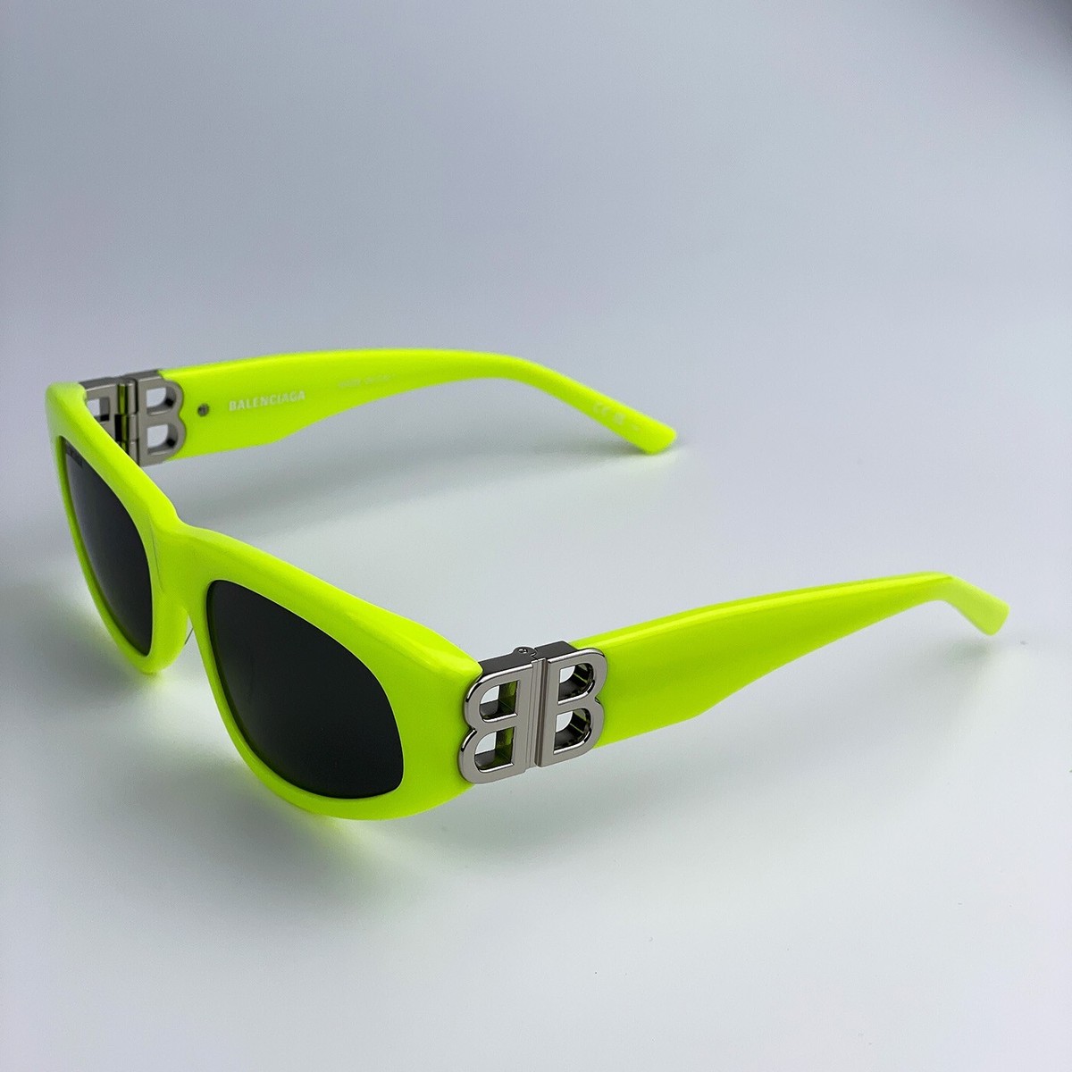 Balenciaga Women Sunglasses Yellow Silver Logo Grey Cat Eye