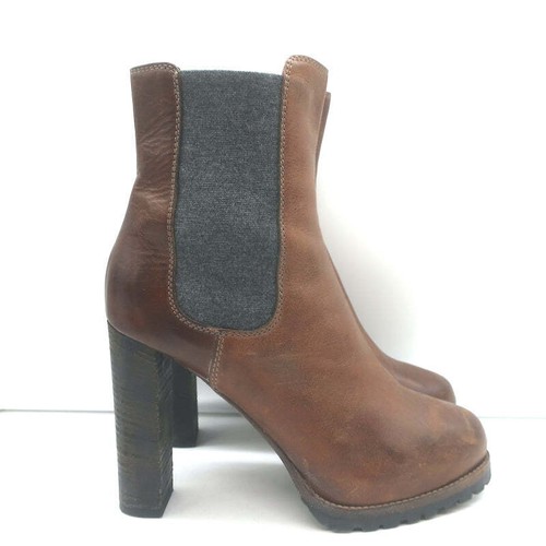 Brunello Cucinelli Platform Chelsea Boots Brown Leather Size 40 - Picture 2 of 12