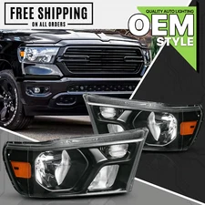 LH+RH Black Amber Corner OE Style Headlight Assembly Lamp fit 2019-2022 Ram 1500