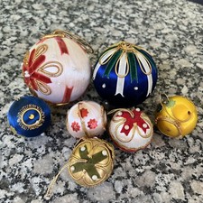 7 Vintage Sequin Bead Satin Ball Christmas Ornaments Handmade Push Pin Lot