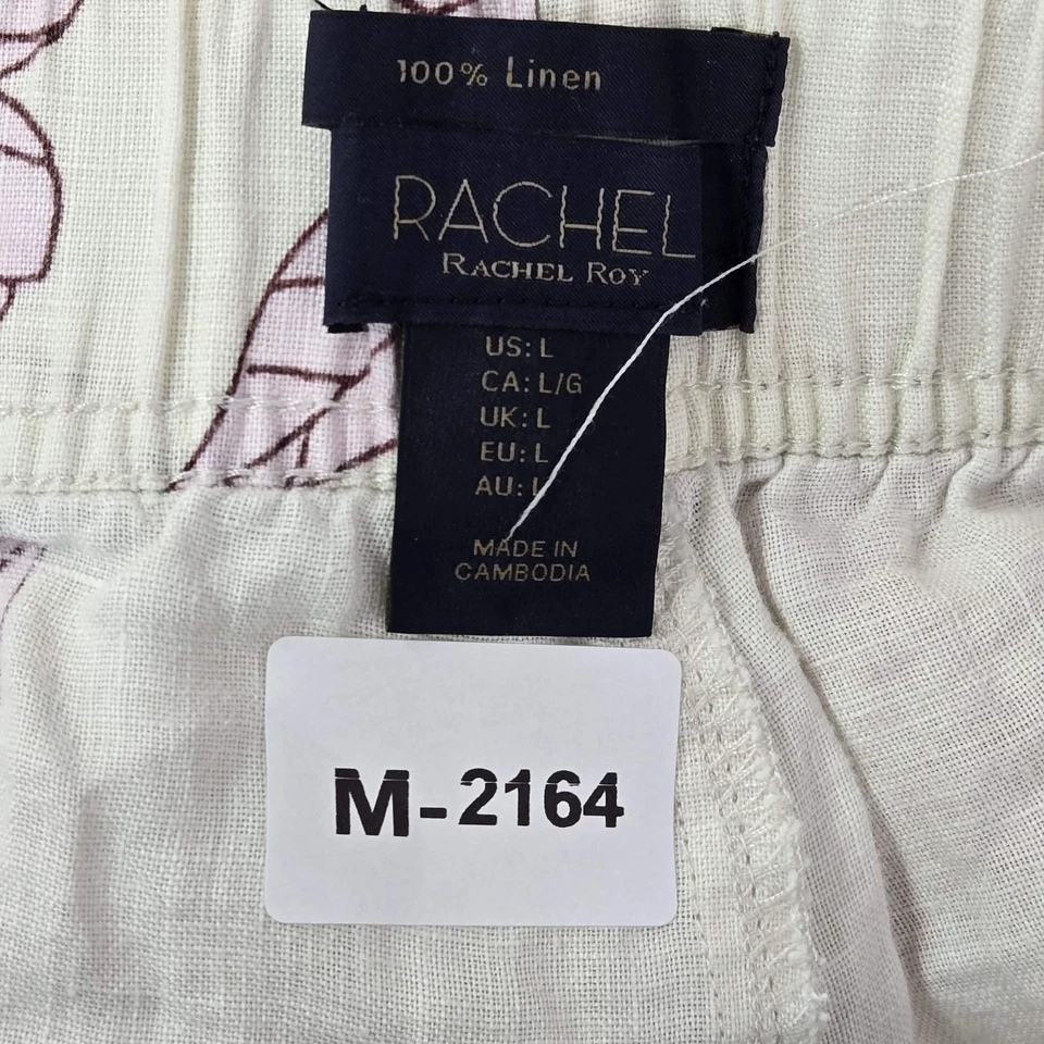 Pantalones Rachel Roy Mujer L Marfil Lino Floral Pierna Ancha Bolsillos 25" Entrepierna Foto 2 de 4