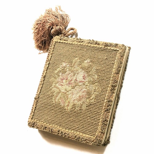 Vintage Wedding Journal Handmade Needlepoint Gold Floral Pattern Guest book