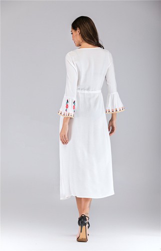 Ukrainian Embroidered Dress Vyshyvanka Boho Dress V-Neck Ethnic Summer Cocktail - Picture 17 of 27