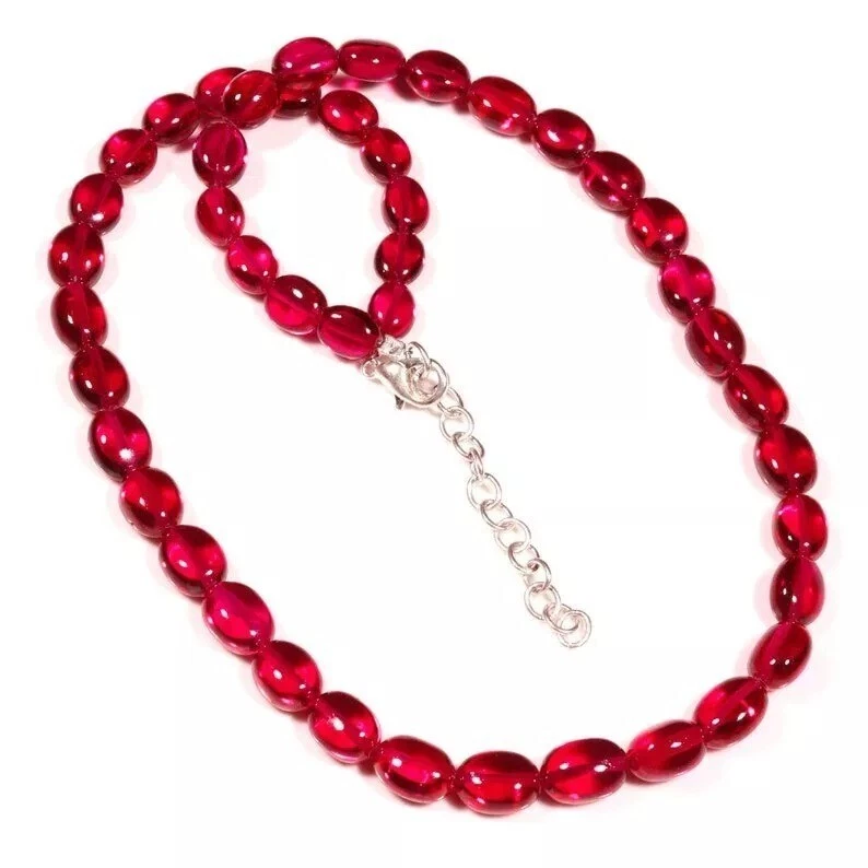 Collana di perle ovali lisce in argento sterling 925 rubino di qualità AAA+, ... - Immagine 3 di 4