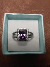 SIZE 9 AMETHYST SIMULANT EMERALD CUT 3.8 CT 7X9MM RING SILVER WT 4 GRAM AA11 