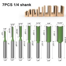 7Pcs 1/4" Shank Single Double Flute Straight Router Bit Tool Set For Woodworking