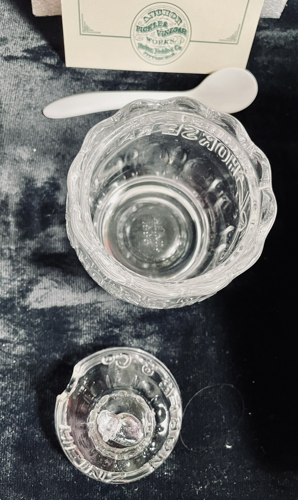 🎁 Heinz Glass Horseradish Jar & Spoon Anchor Pickle & Vinegar Works