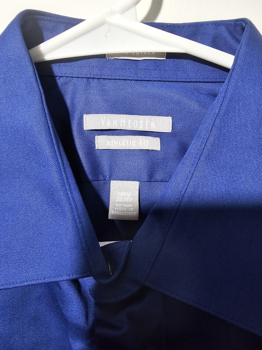 NWT Van Heusen Athletic Fit Blue Dress Button Down Shirt 16 1/2 36/37L #281  | eBay