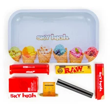 Metal Rolling Tray Ice Cream Combo Bundle Kit RAW, SKY HIGH Gift Pack #16 King
