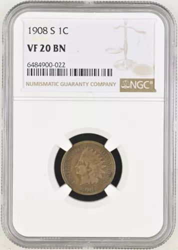 1908-S 1C Indian Head Cent NGC VF20 BN