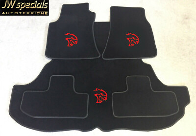 Autoteppich Kofferraum Set für Dodge Challenger Hellcat 2014'- sw rot Kl Velours