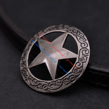 10PC Antique Silver Western Engraved Texas Ranger Star Conchos 1-1/2" Screw Back