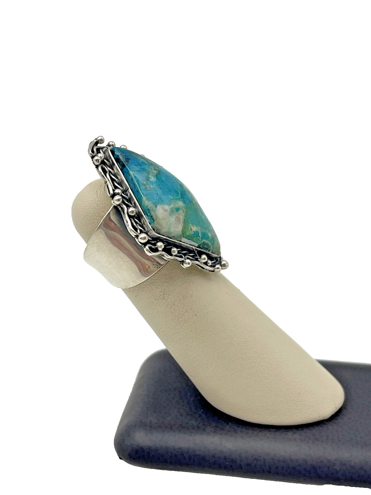 950 Silver Chrysocolla Ring Size 5 - image 2