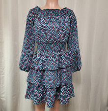 Michael Kors Crepe Off The Shoulder Tiered Dress Women's Sz S Midnight Blue NWT