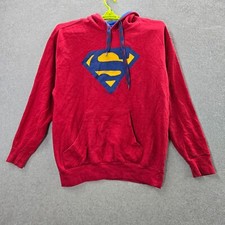 Superman Men Sweatshirt Large Red Hoodie Logo Graphic Long Sleeve