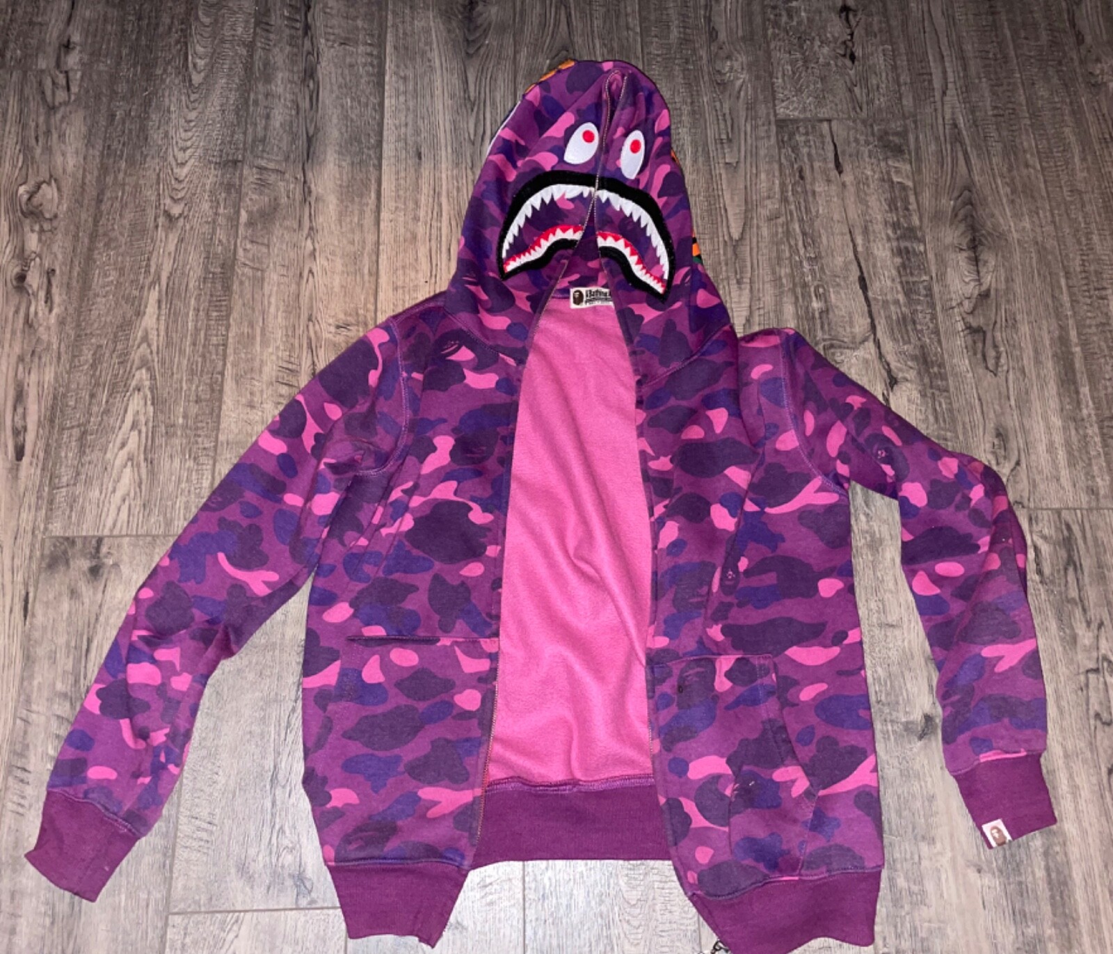 bape purple camo full zip hoodie