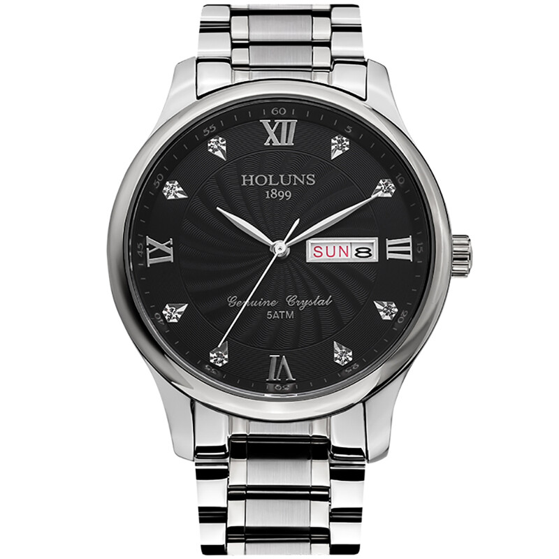HOLUNS Men's Pilot Quartz Watches 316L Steel Band Waterproof Week Date Watch