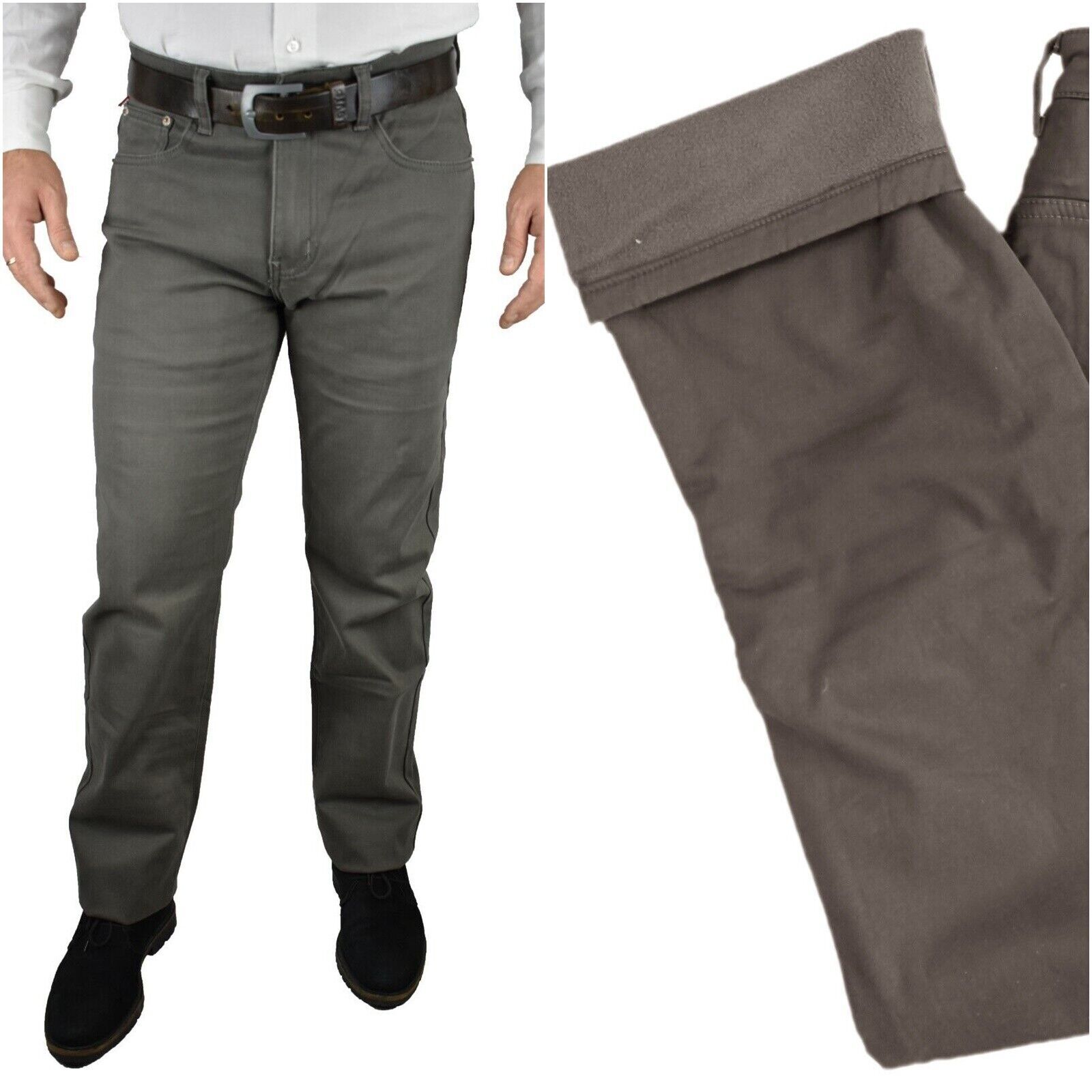 Pantaloni 5 tasche in twill foderati in pile - | Abbigliamento Uomo