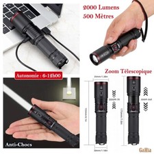 Lampe Torche de Poche Légère Puissante Zoom Batterie USB Longue Durée Anti Chocs