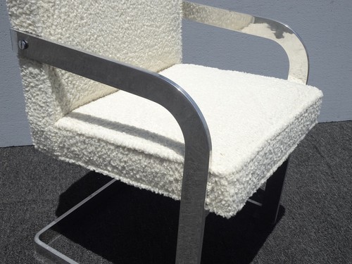 1970's Mid Century Modern Ivory Boucle Chrome Side Chair, - Picture 9 of 12