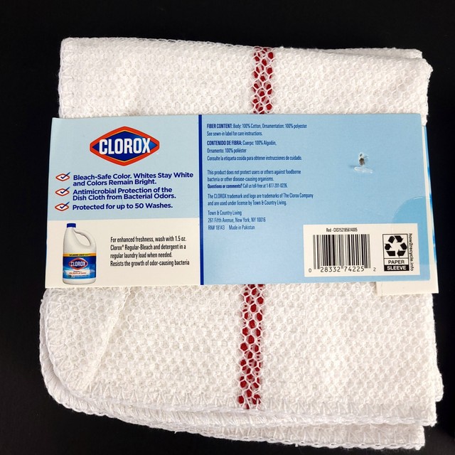 () Clorox Scrubber Dish Cloth White Red Stripe Antimicrobial 12x12" for