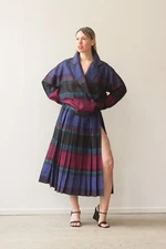 Perry Ellis Portfolio Vintage 1983 Multicolor Striped Pleated Maxi Skirt 4