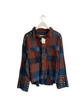 Free People Nwt Austin Check Brushed Cotton Shirt Jacket Stud Detail Size Xl 16