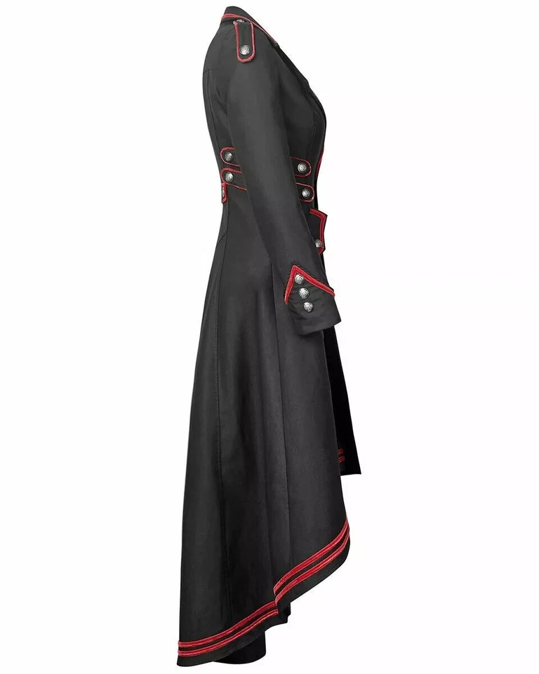 Женская стимпанк военного Тренч куртка длинный черный красный готический униформа - Изображение 4 из 4